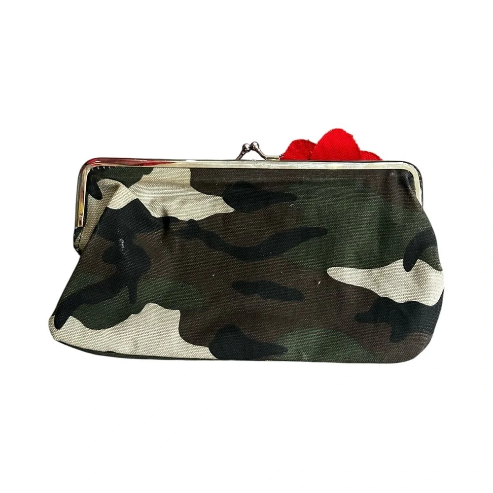 O'Neill Camouflage Clutch with Red Floral Accent Y2K